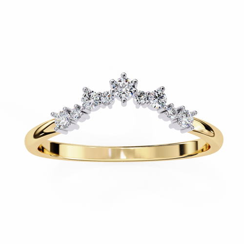 Gold ring with diamond accents on a white background