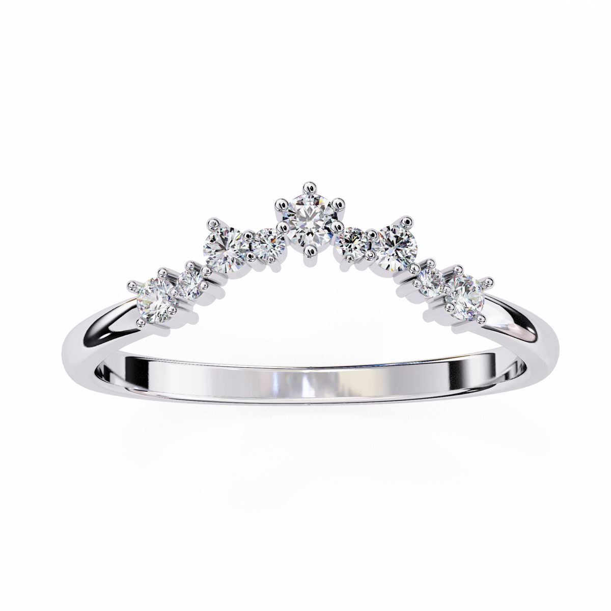 Silver ring with small diamonds on a white background