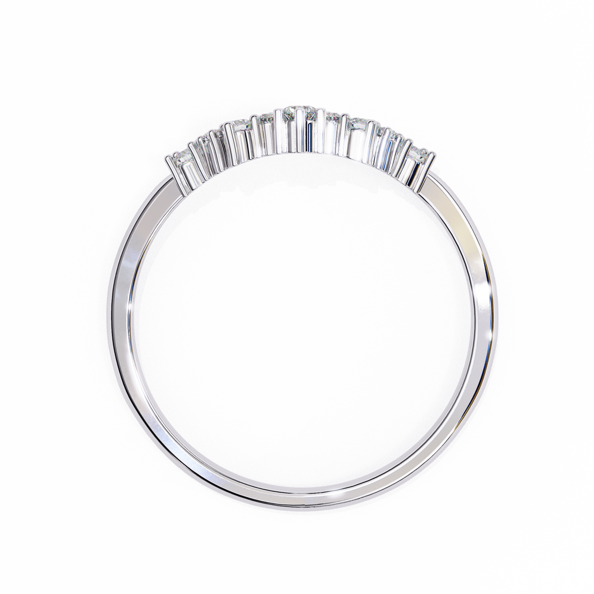 Silver ring with baguette-cut diamonds on a white background
