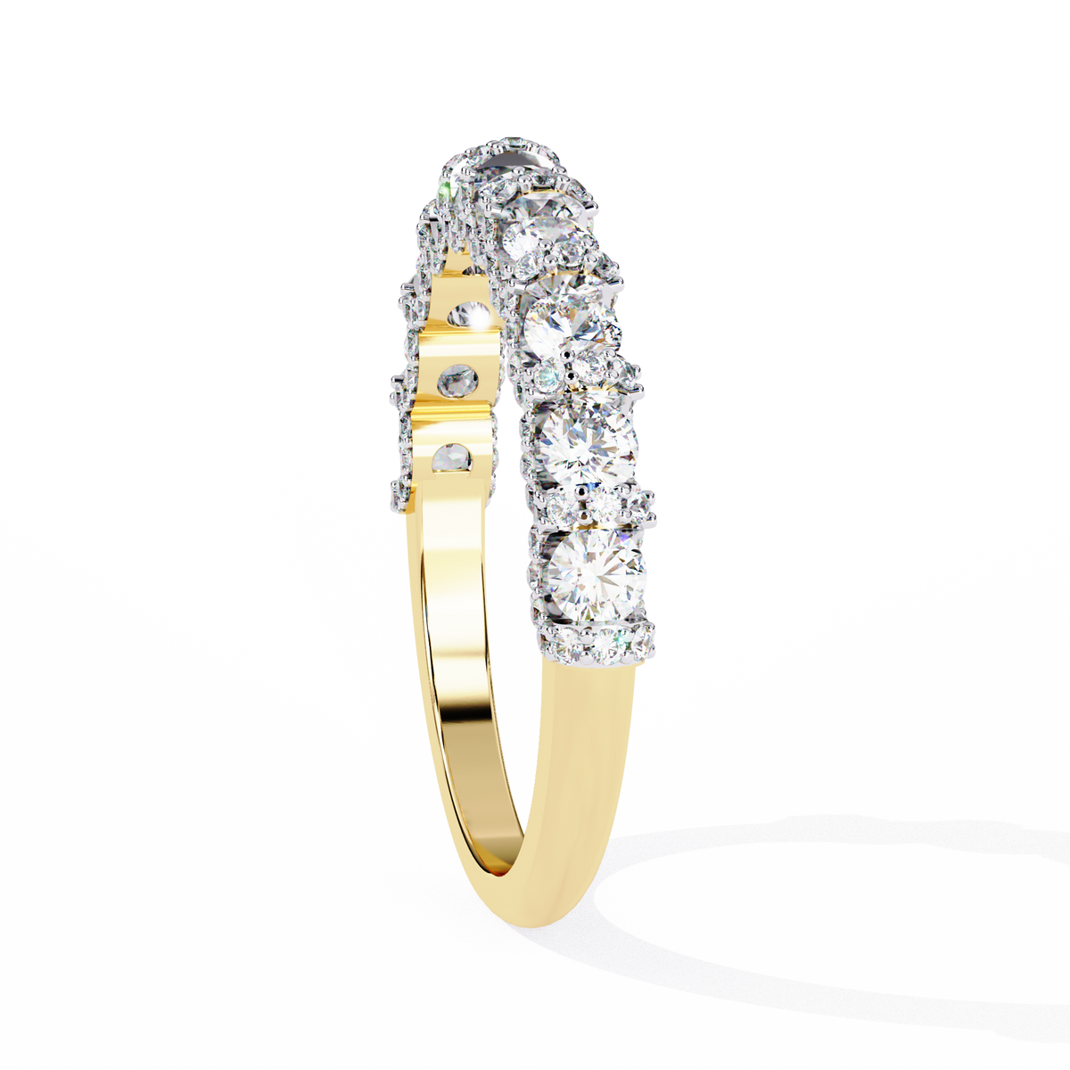 Gold ring with diamond accents on a white background