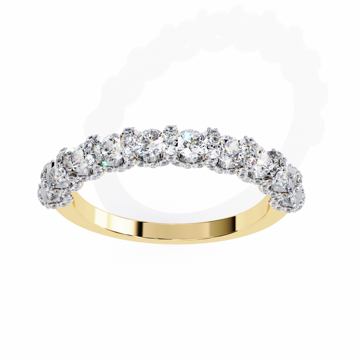 Gold ring with diamond stones on a white background