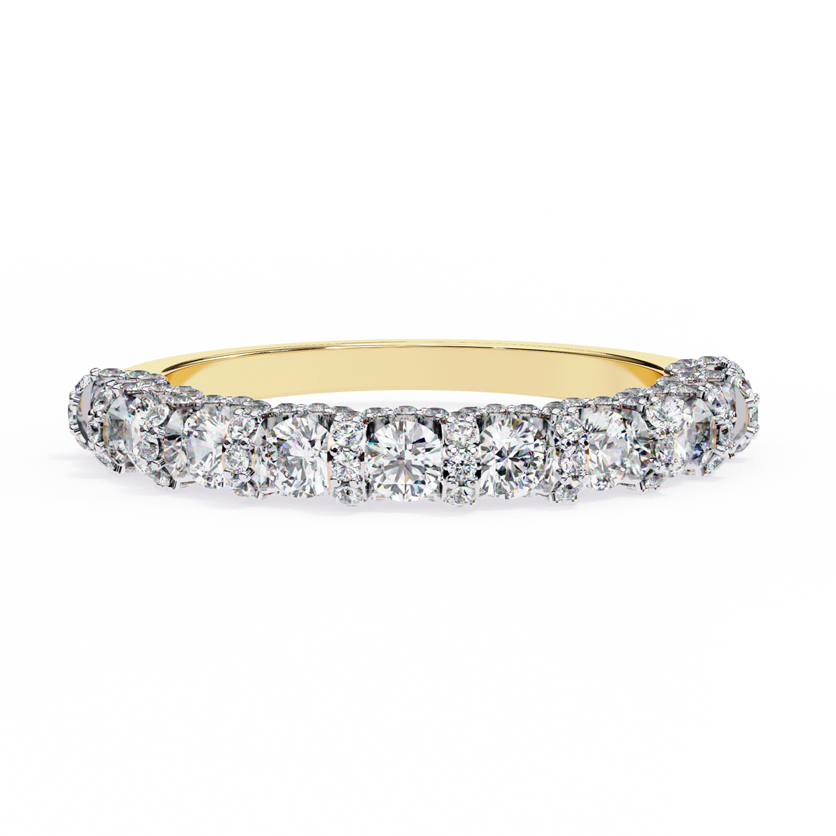 Gold ring with diamonds on a white background