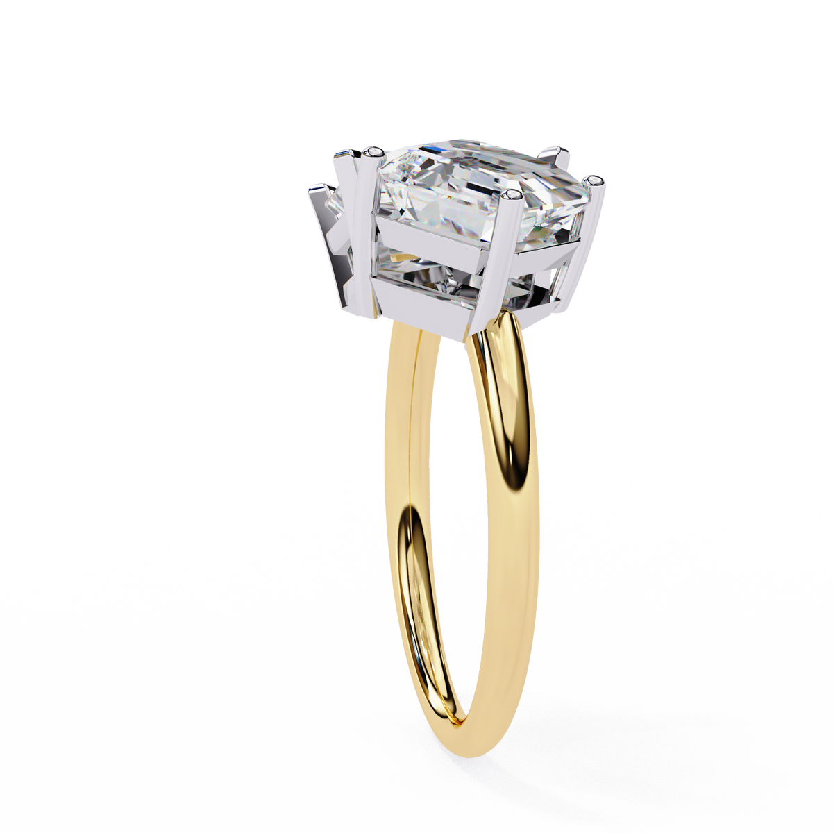Gold ring with a large diamond on a white background