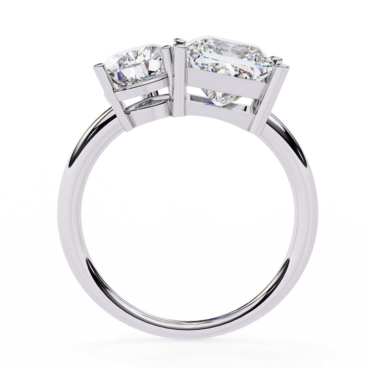 Diamond ring with three gemstones on a white background