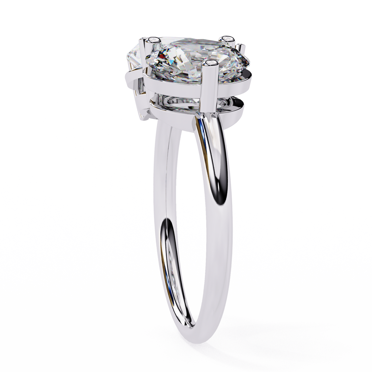 Diamond ring with a white gold band on a white background