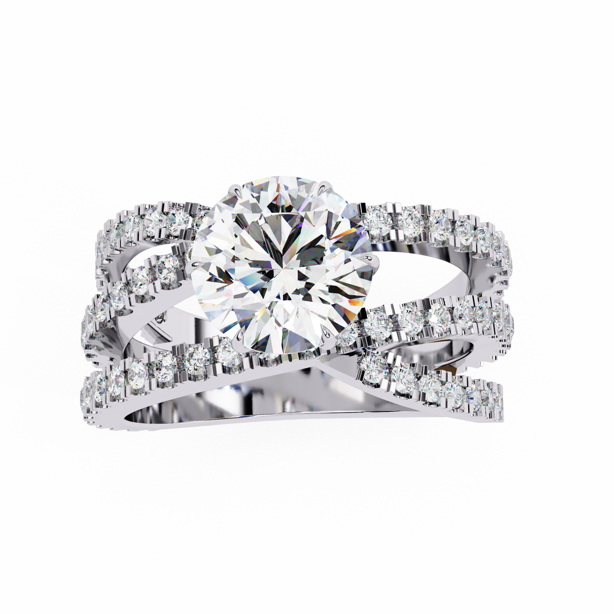 Round Lab Grown Diamond Crossover Bypass Statement Ring