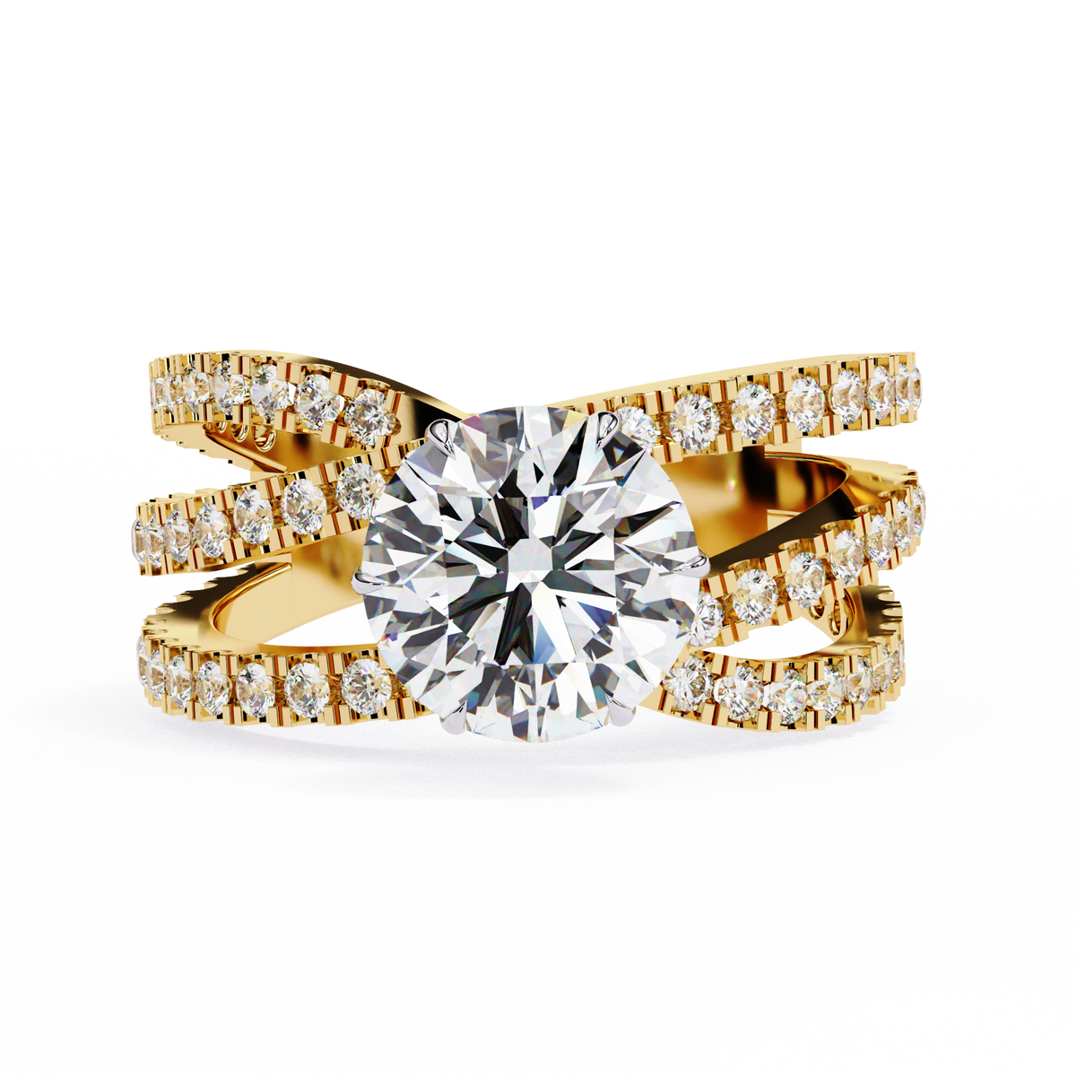 Round Lab Grown Diamond Crossover Bypass Statement Ring