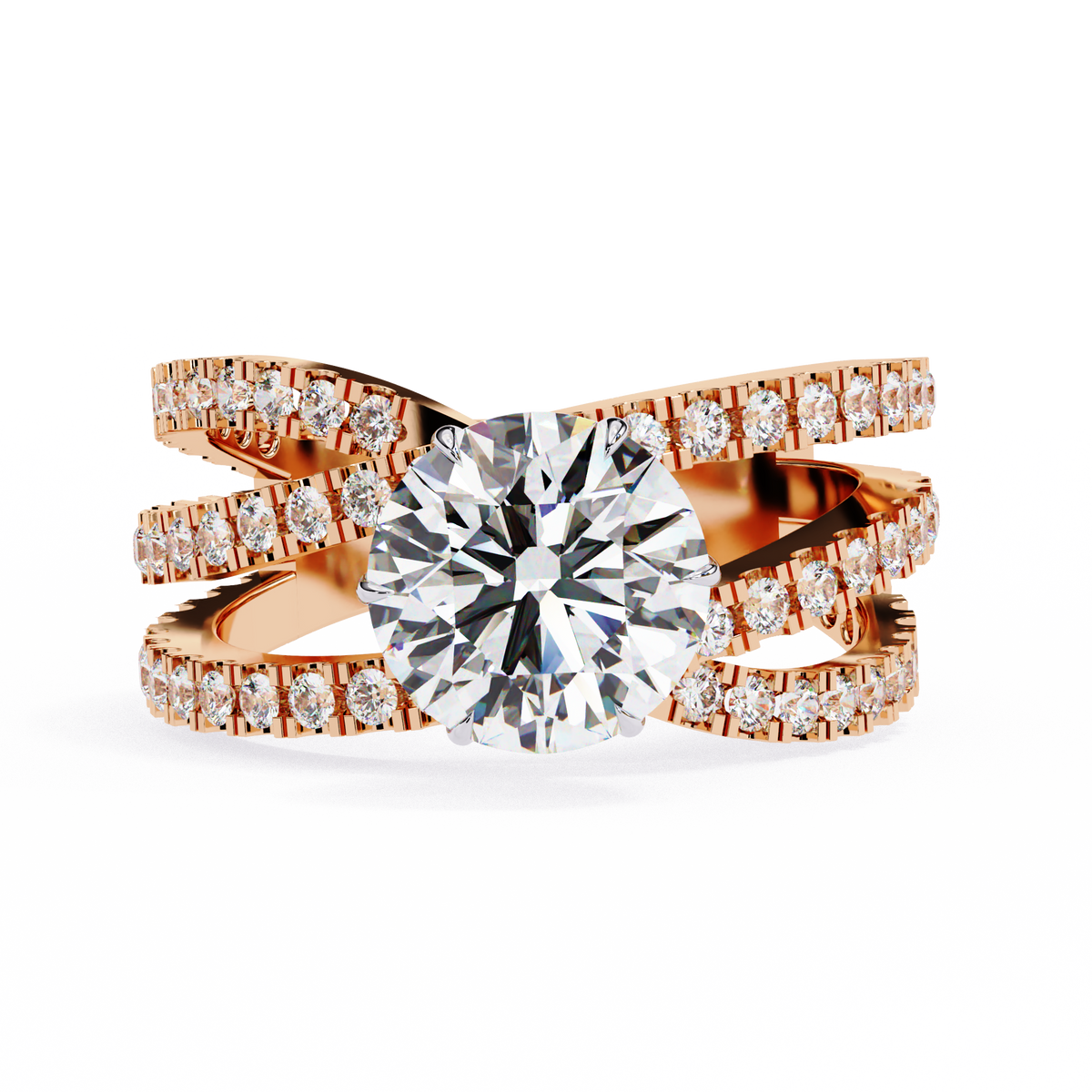Round Lab Grown Diamond Crossover Bypass Statement Ring