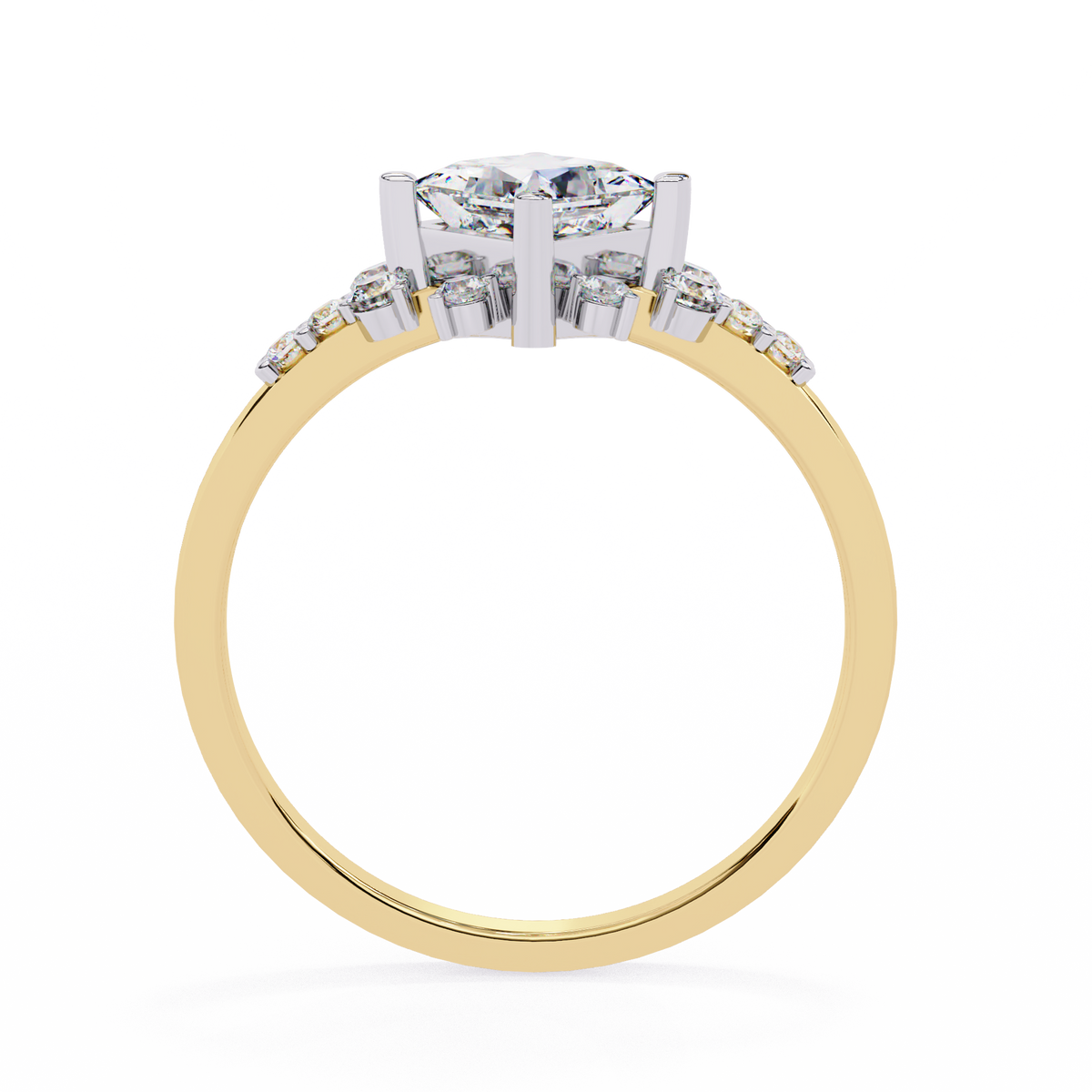 Gold and silver ring with a diamond on a white background