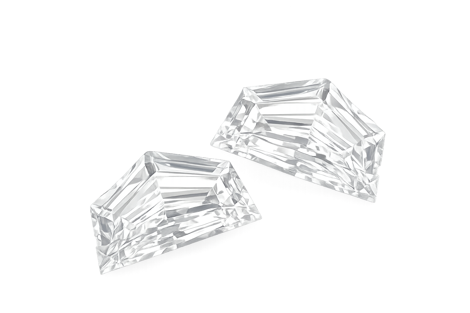Two clear Cadillac-cut diamonds on a plain white background.