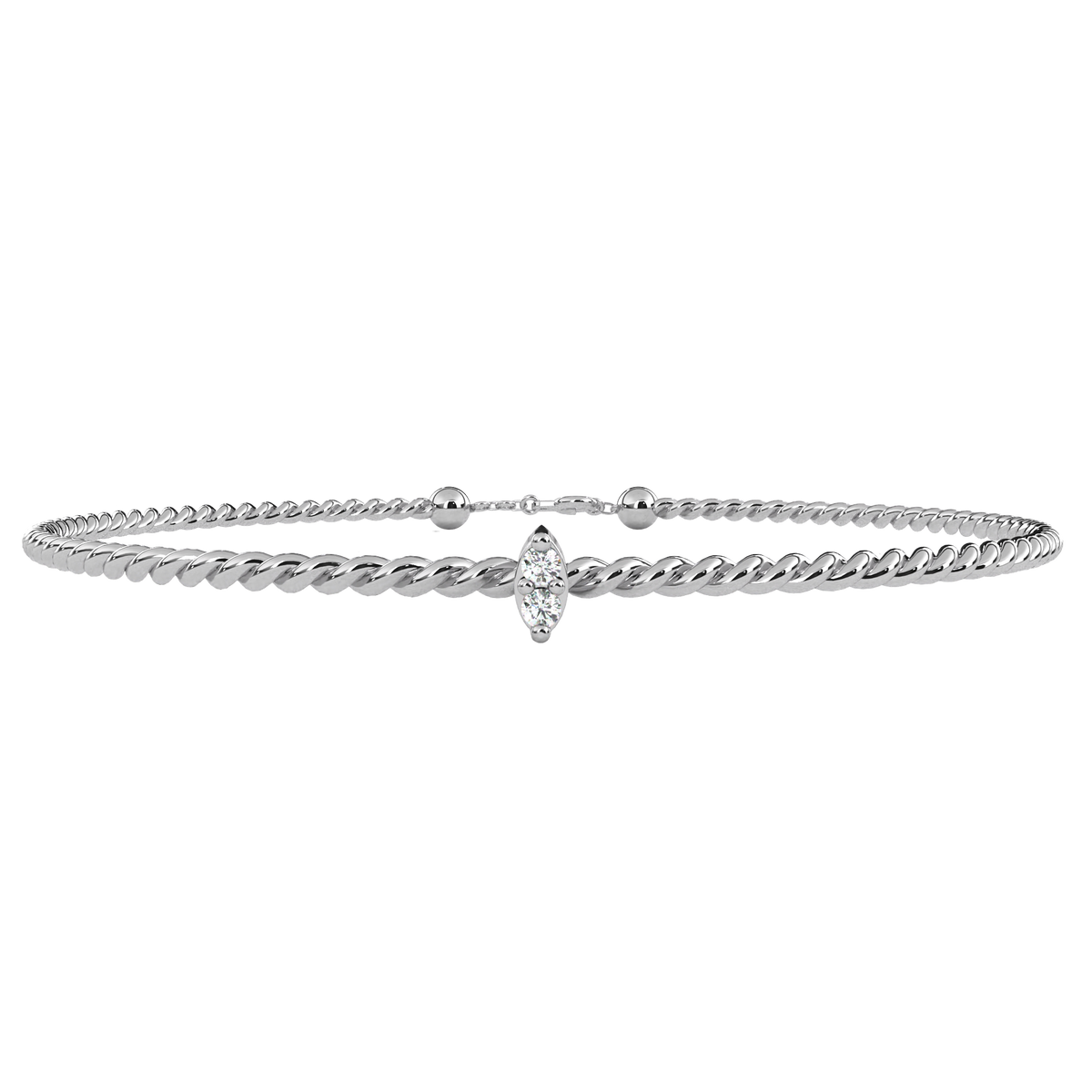 Silver bracelet with a diamond on a white background