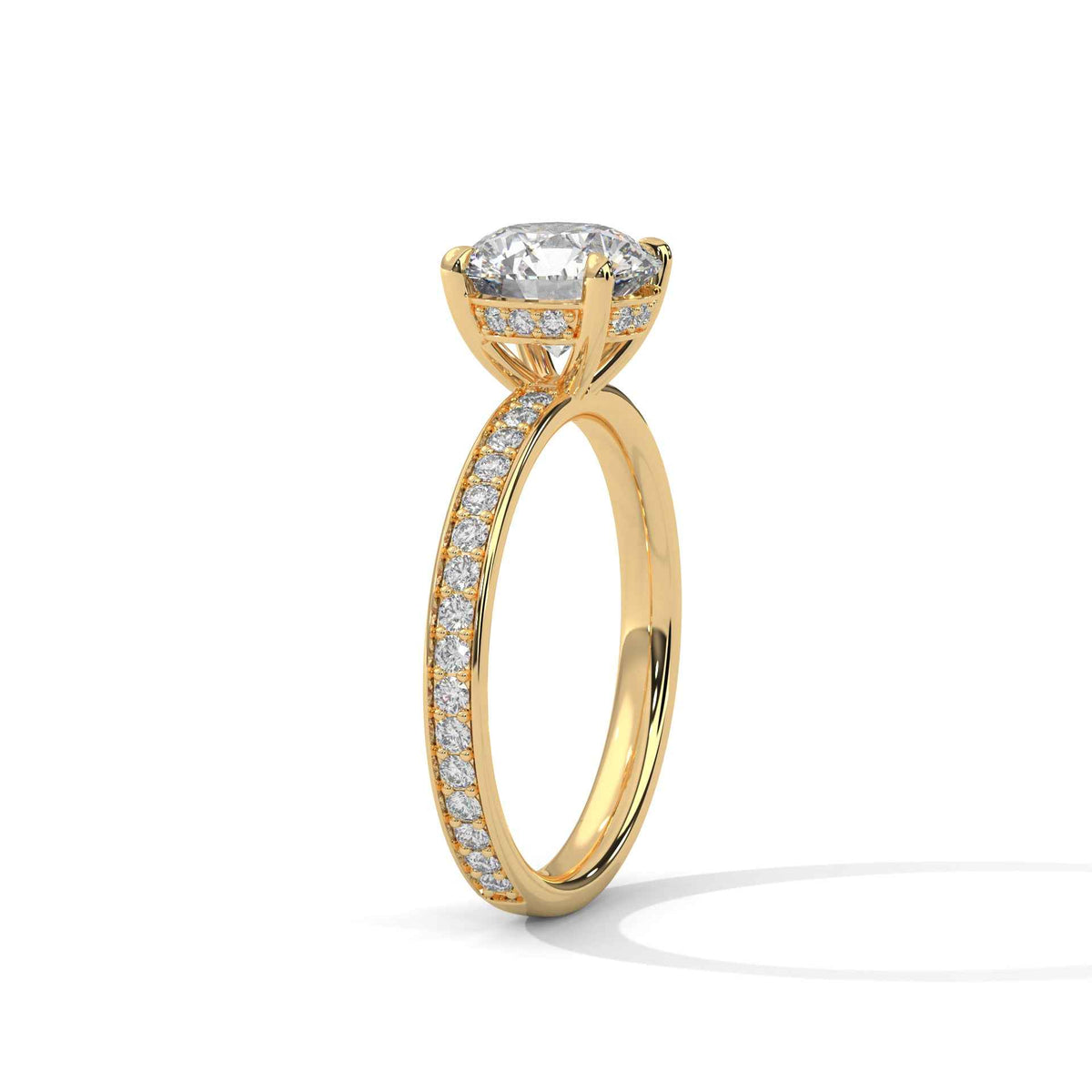 Round Cut Engagement Ring with Hidden Halo and Pavé Diamond