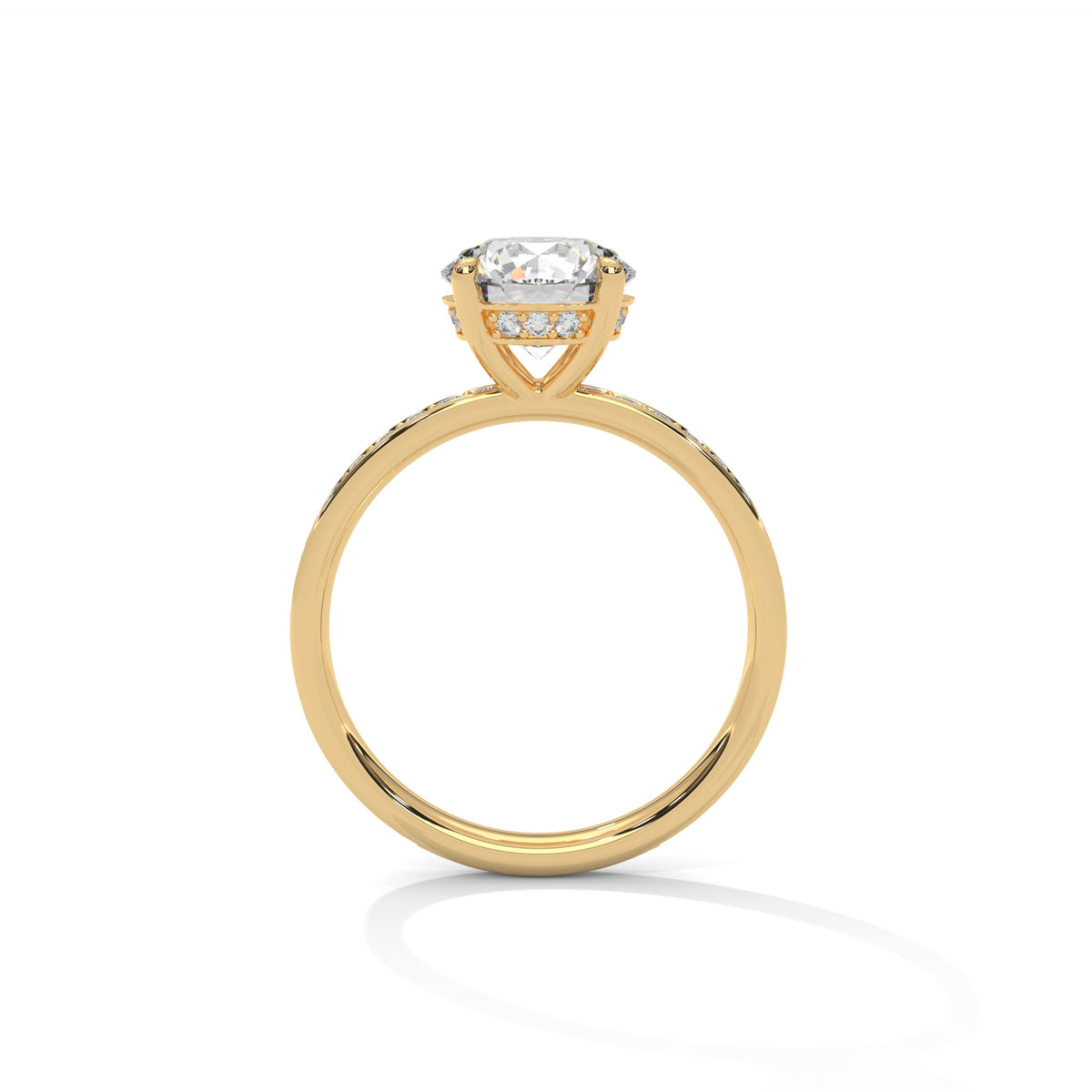 Gold ring with a diamond on a white background