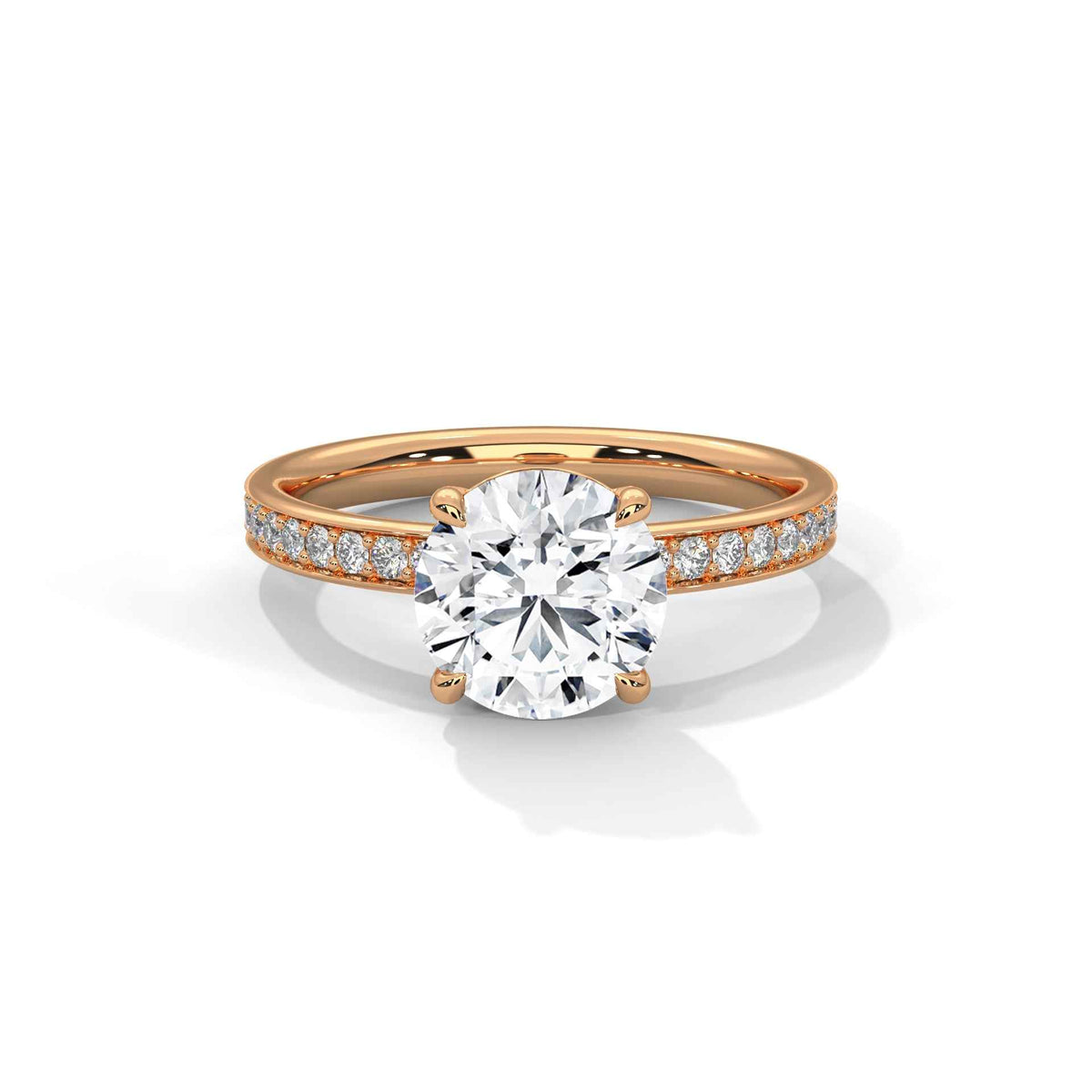 Round Cut Engagement Ring with Hidden Halo and Pavé Diamond