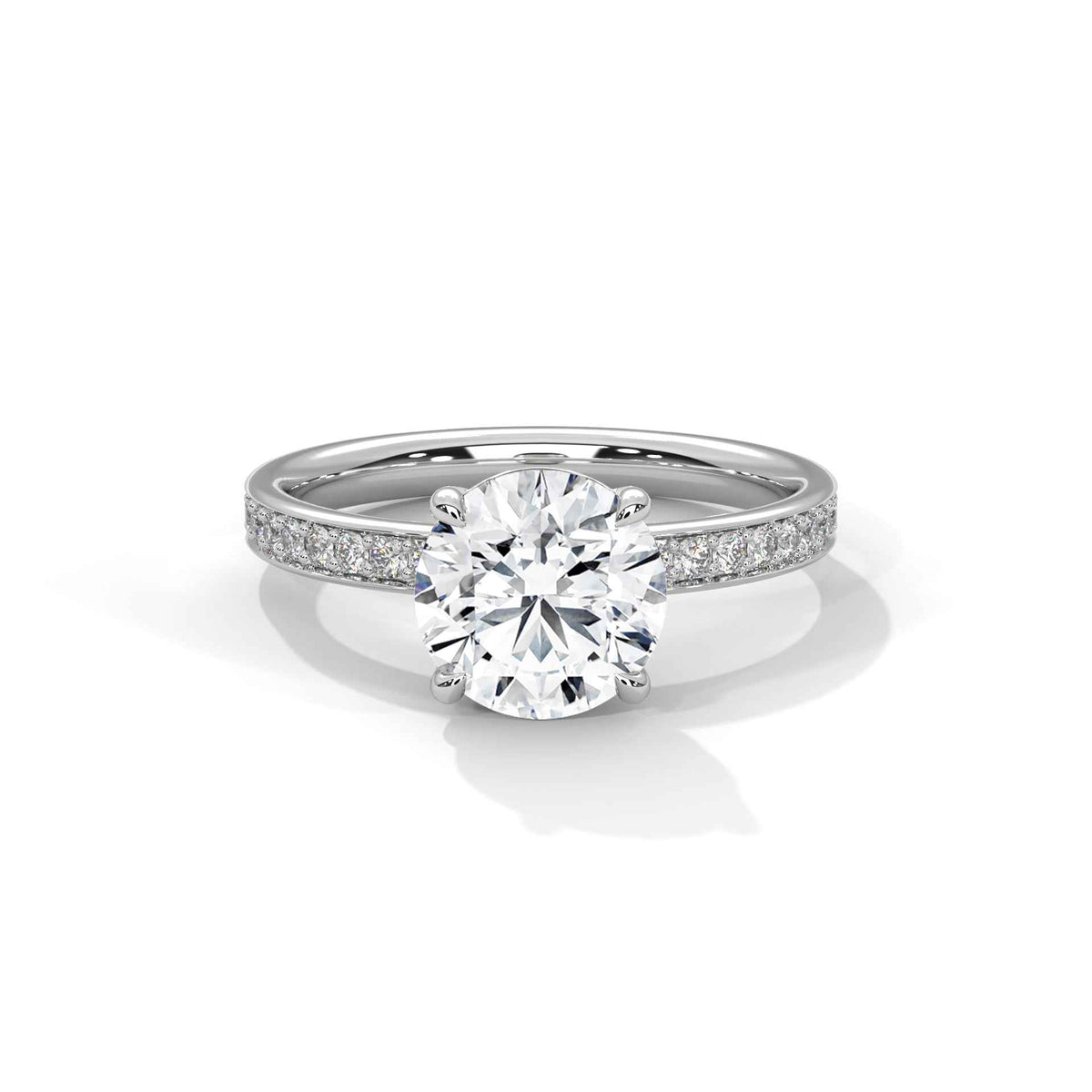 Round Cut Engagement Ring with Hidden Halo and Pavé Diamond