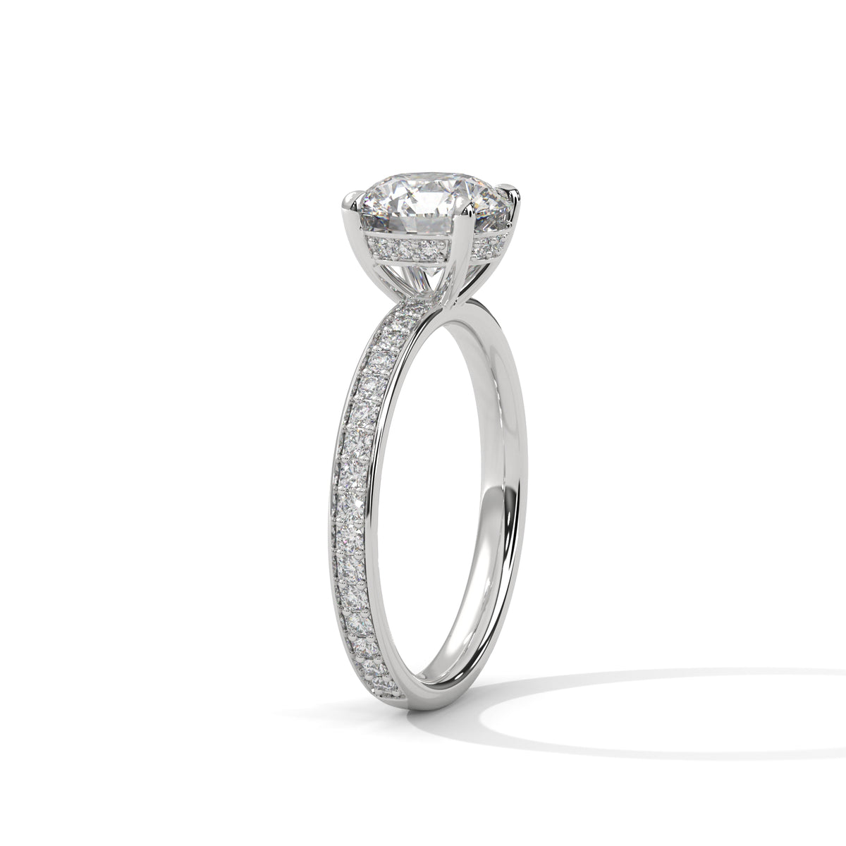 Silver ring with a diamond on a white background