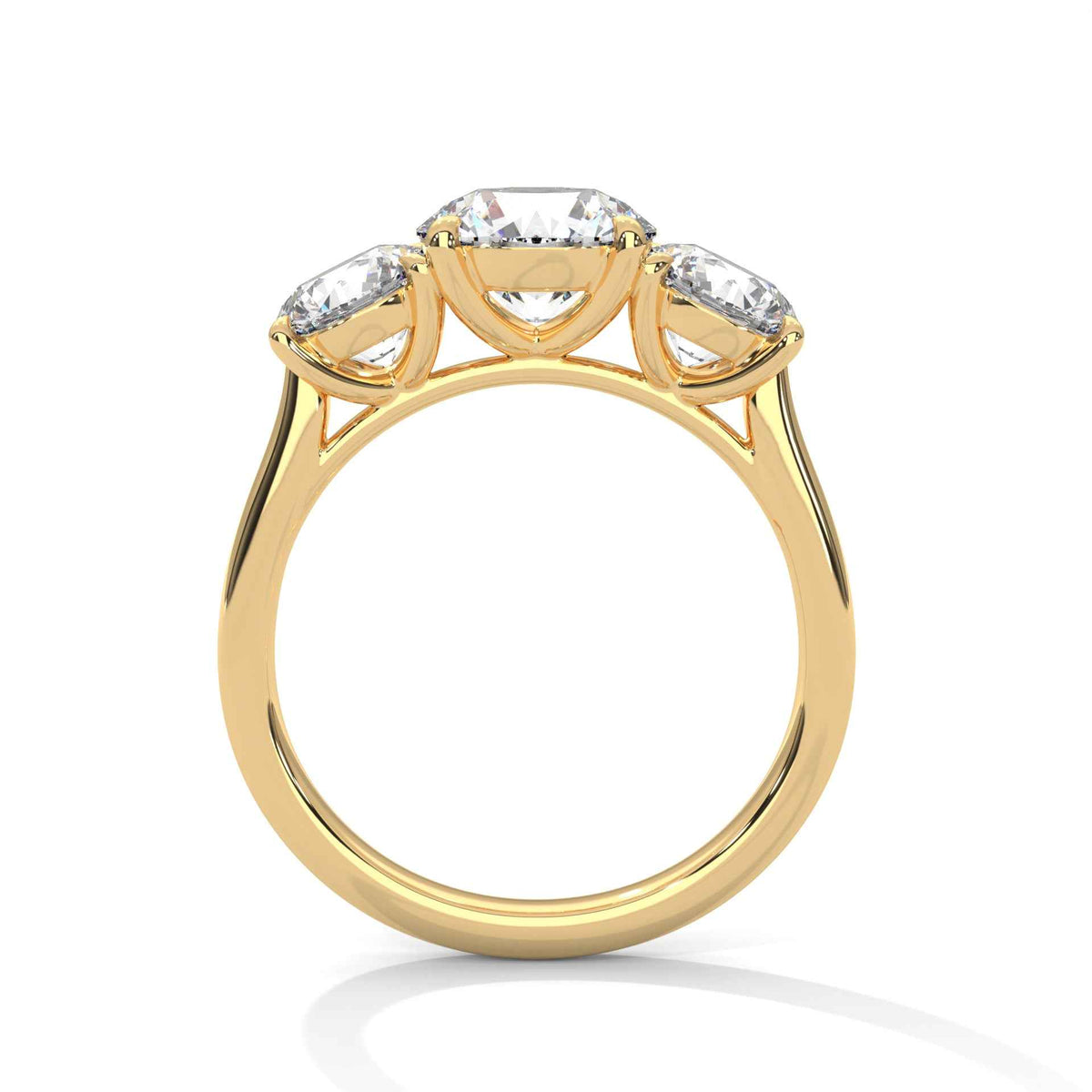 Three-Stone Round Cut Diamond Engagement Ring with Cathedral