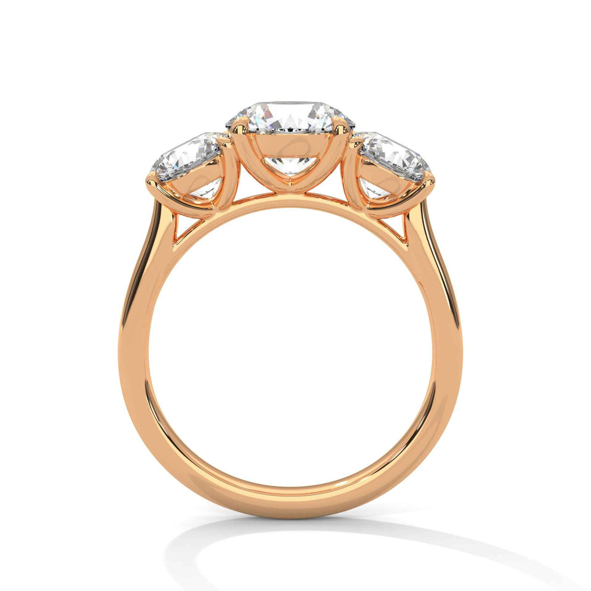 Three-Stone Round Cut Diamond Engagement Ring with Cathedral