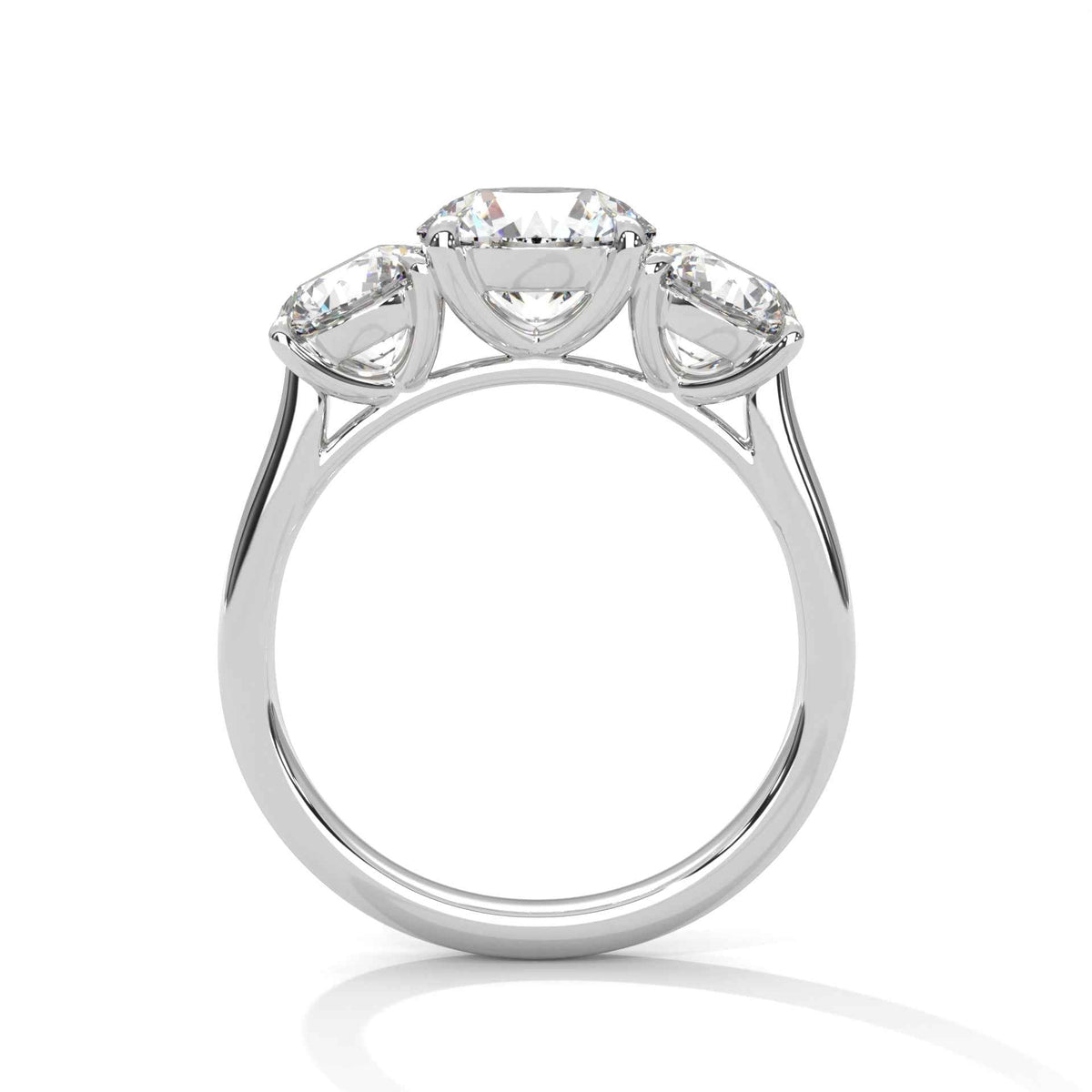 Three-Stone Round Cut Diamond Engagement Ring with Cathedral