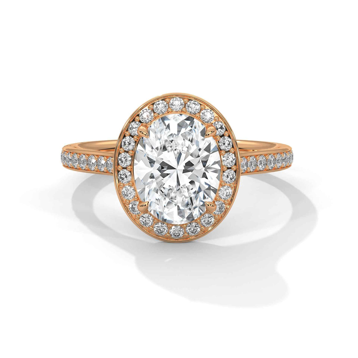 Oval Cut Diamond Halo Engagement Ring with Sparkling Pavé Band
