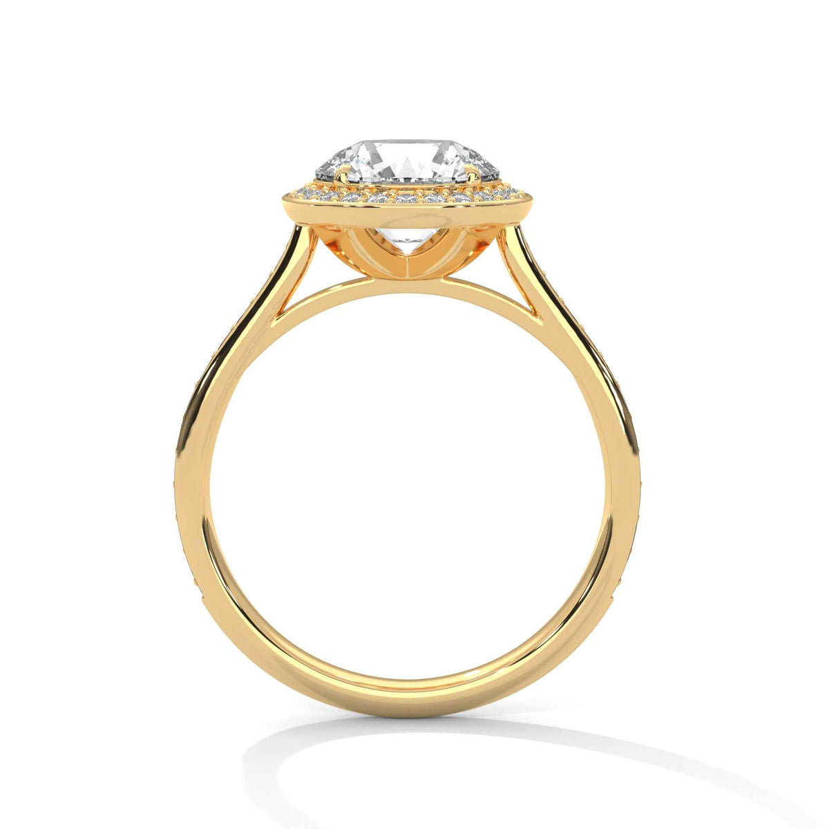 Gold ring with a diamond on a white background