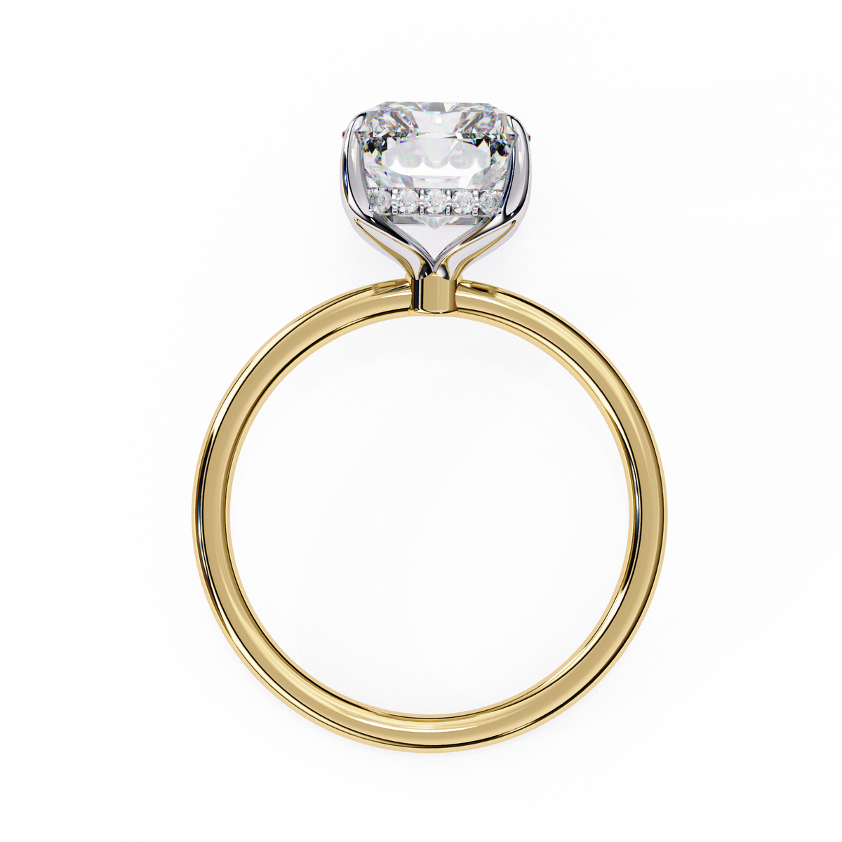 Gold ring with a heart-shaped diamond on a white background