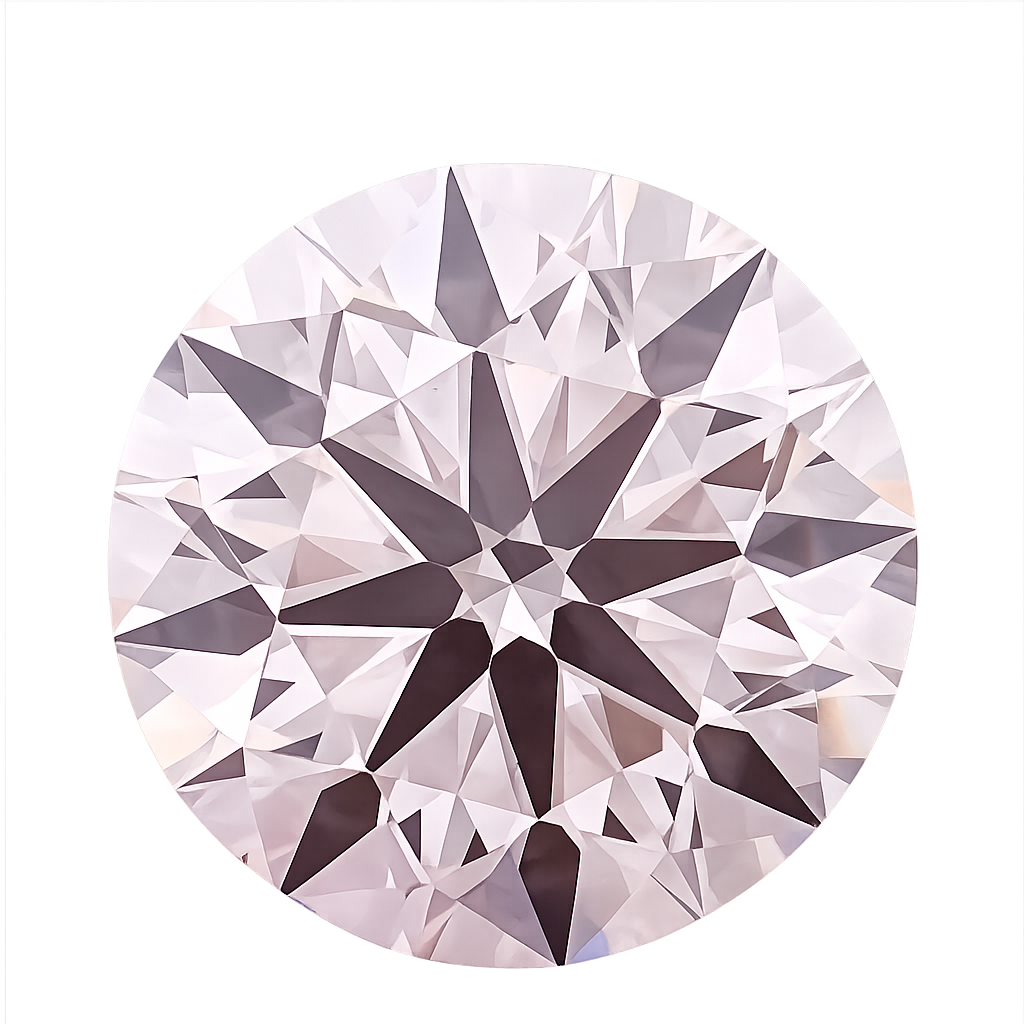 A round brilliant-cut diamond shown from above on a plain white background, displaying its characteristic geometric facets.