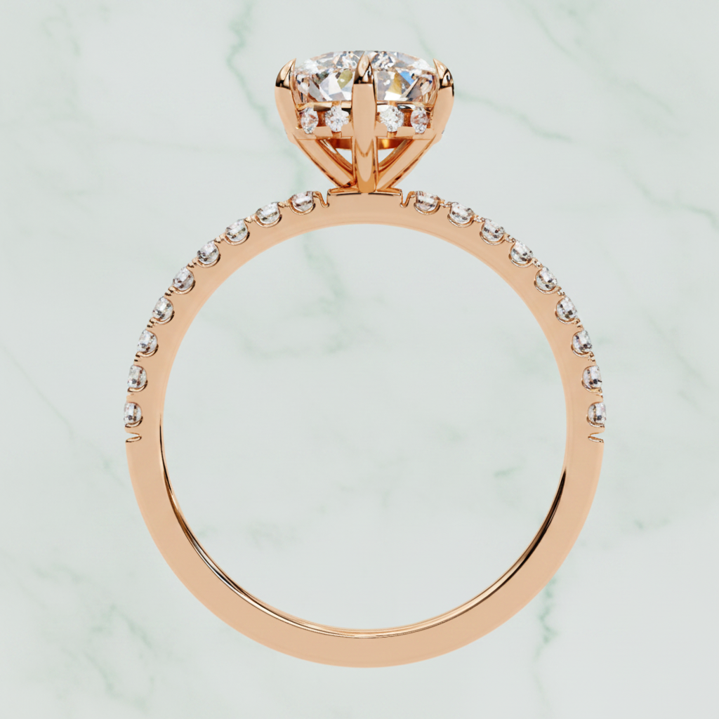 Gold ring with a diamond on a white background