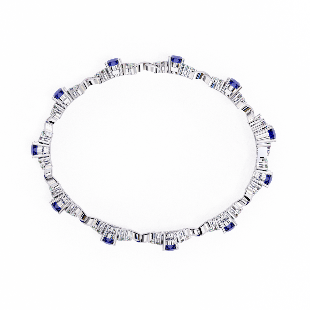 Diamond necklace with blue gemstones on a white background