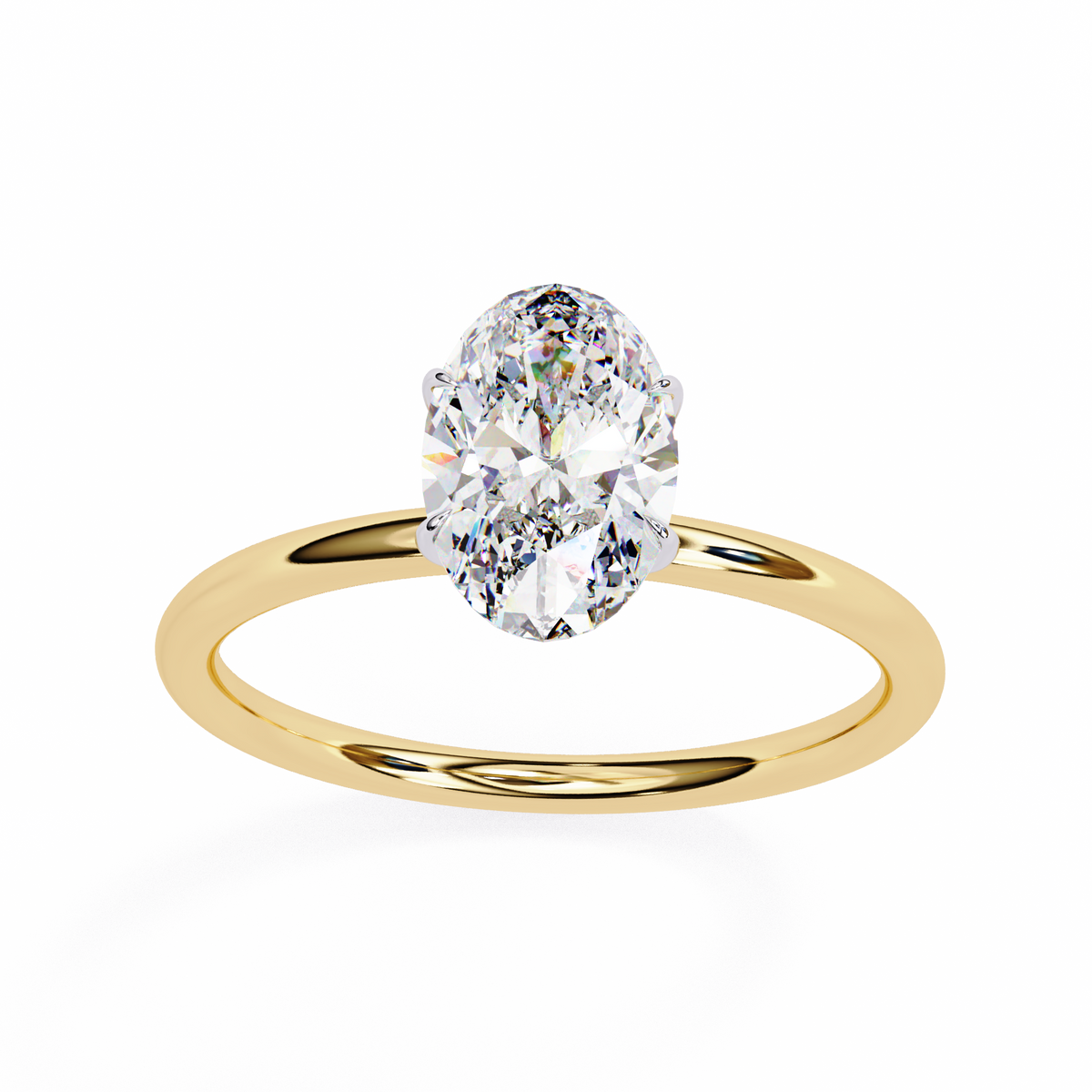 Gold ring with a large diamond on a white background