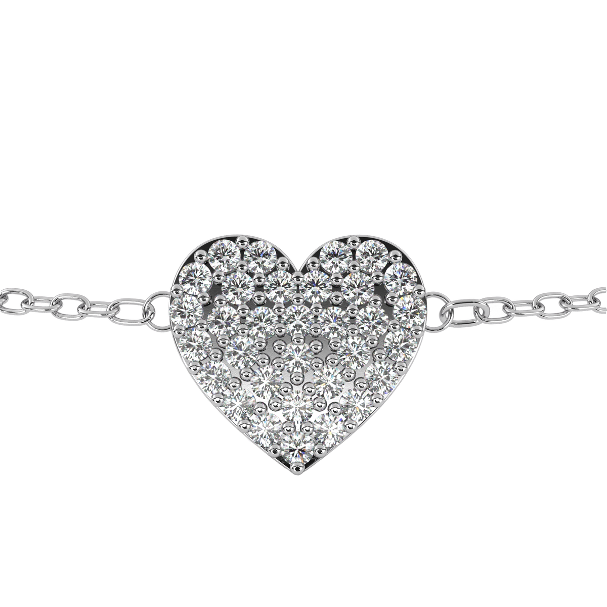 Heart-shaped diamond bracelet on a white background