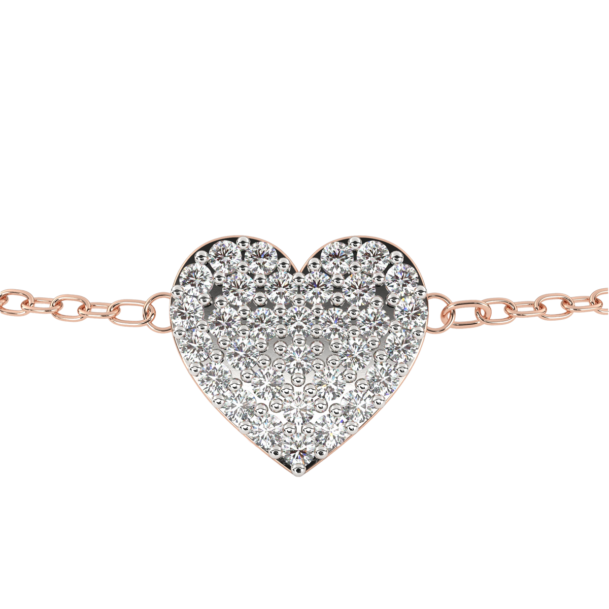 Heart-shaped diamond bracelet on a white background