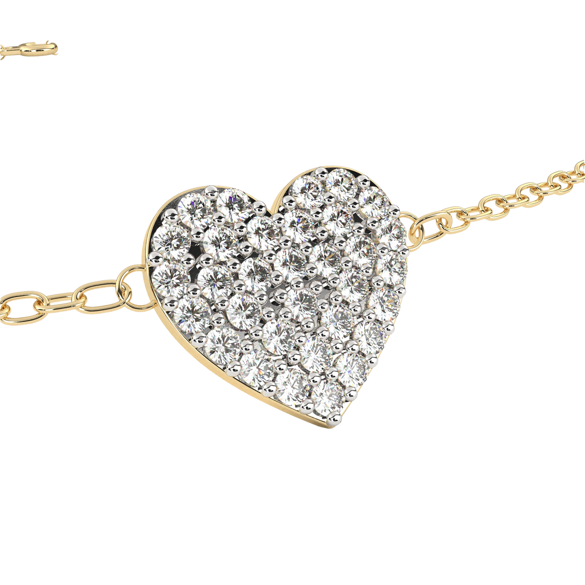 Heart-shaped diamond bracelet on a white background