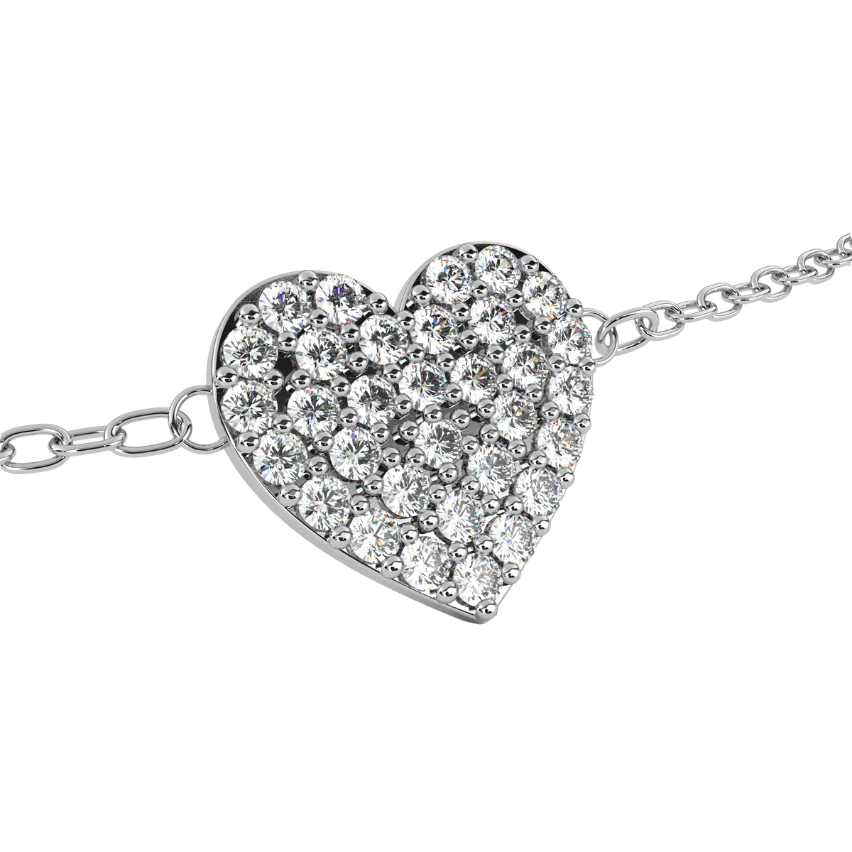 Heart-shaped diamond necklace on a white background