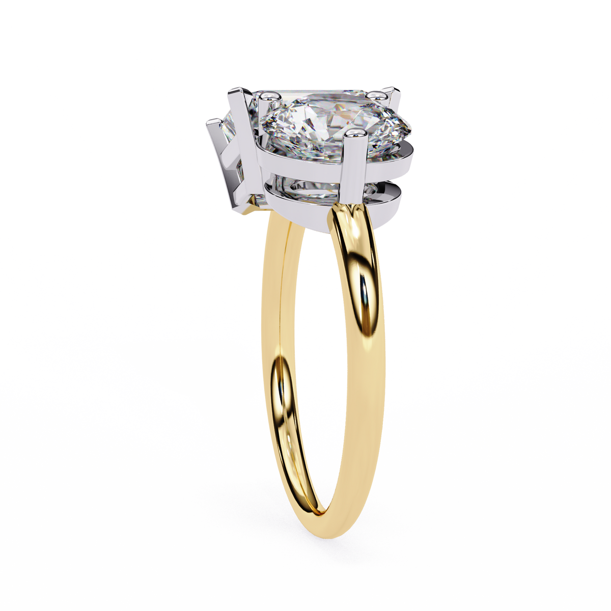 Gold ring with a diamond on a white background