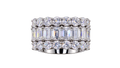 Emerald & Round Cut Lab Grown Diamond Three Row Ring