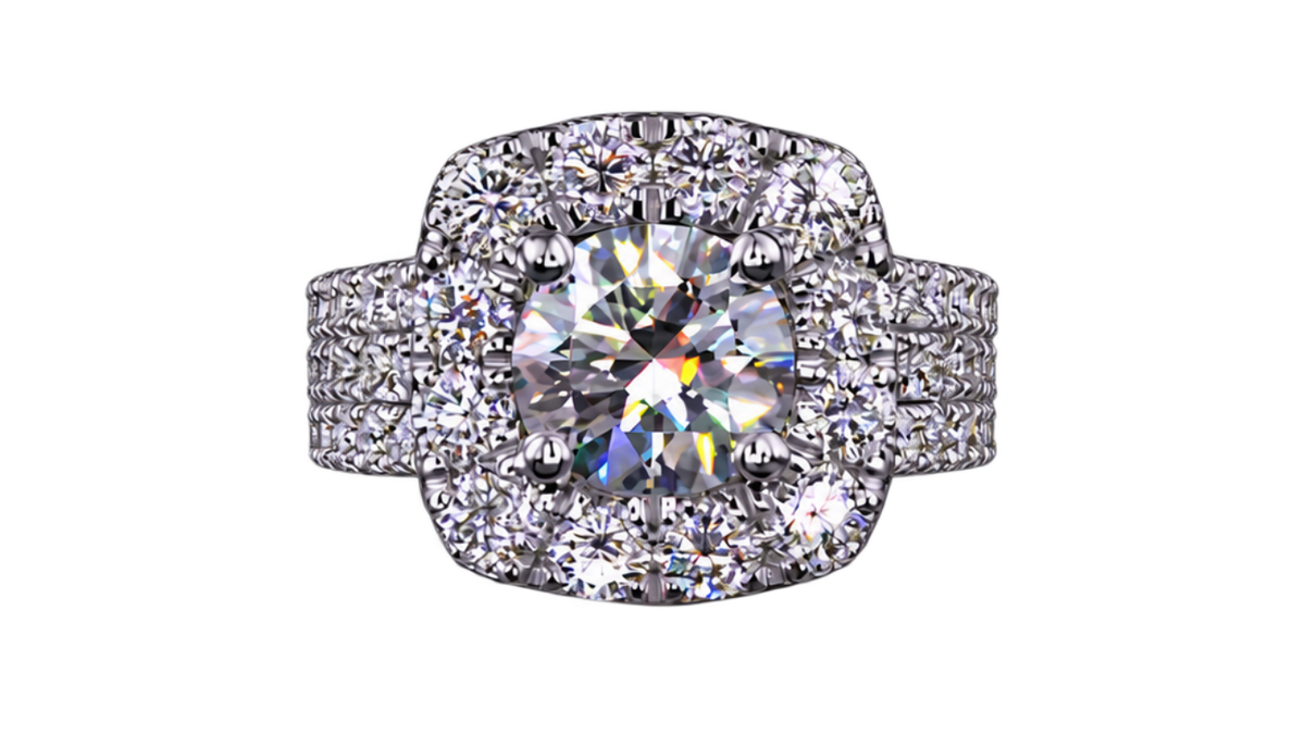 Round Lab Grown Diamond Halo Multi-Row Statement Ring