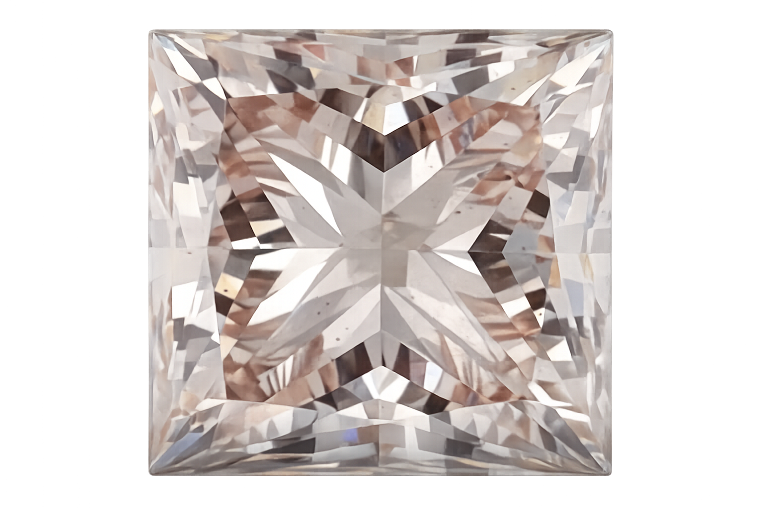 A single princess-cut radiant diamond shown in a top-down view against a solid white background.