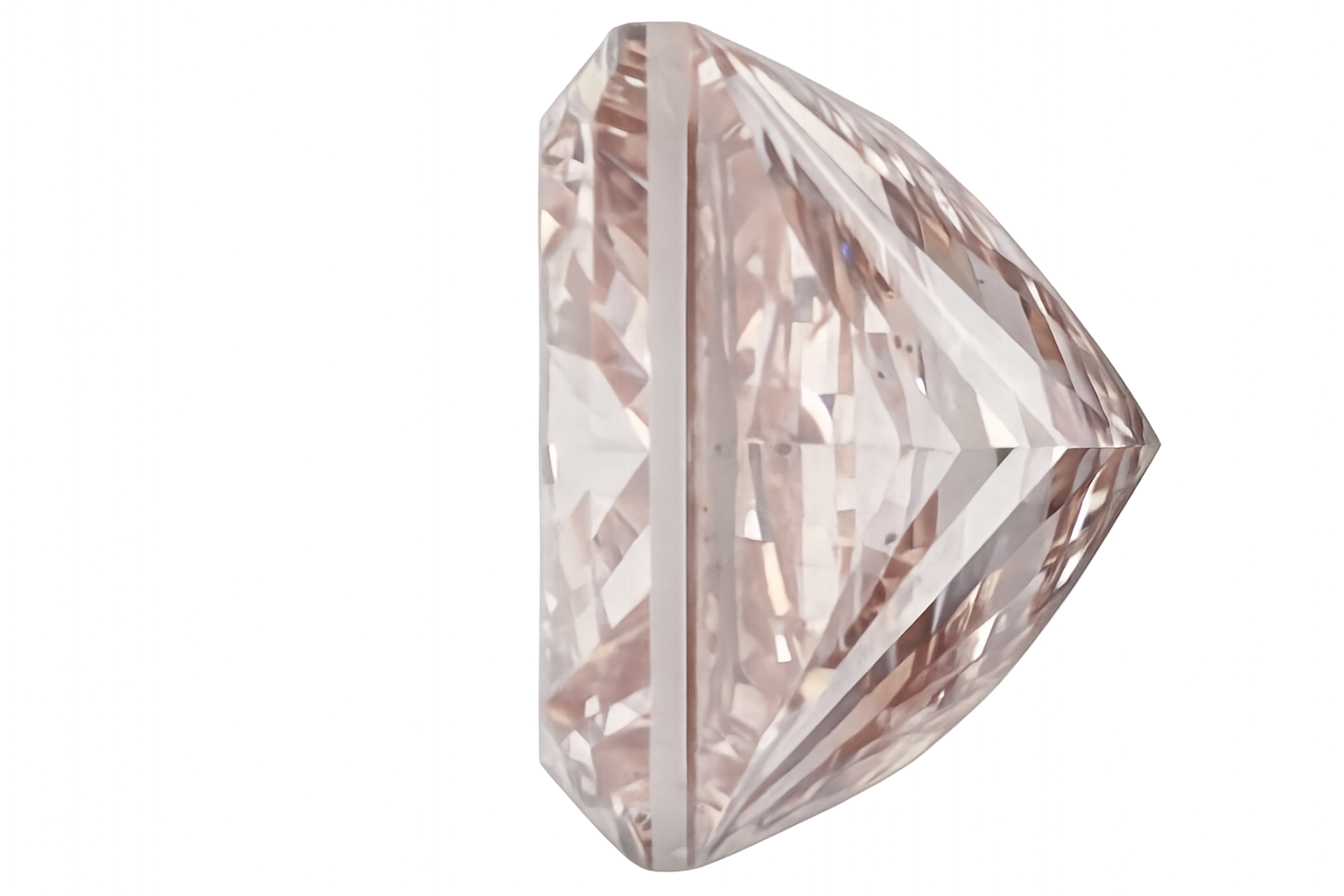 A single loose marquise-cut diamond with a light pink tint and clear faceted edges, isolated on a solid white background.