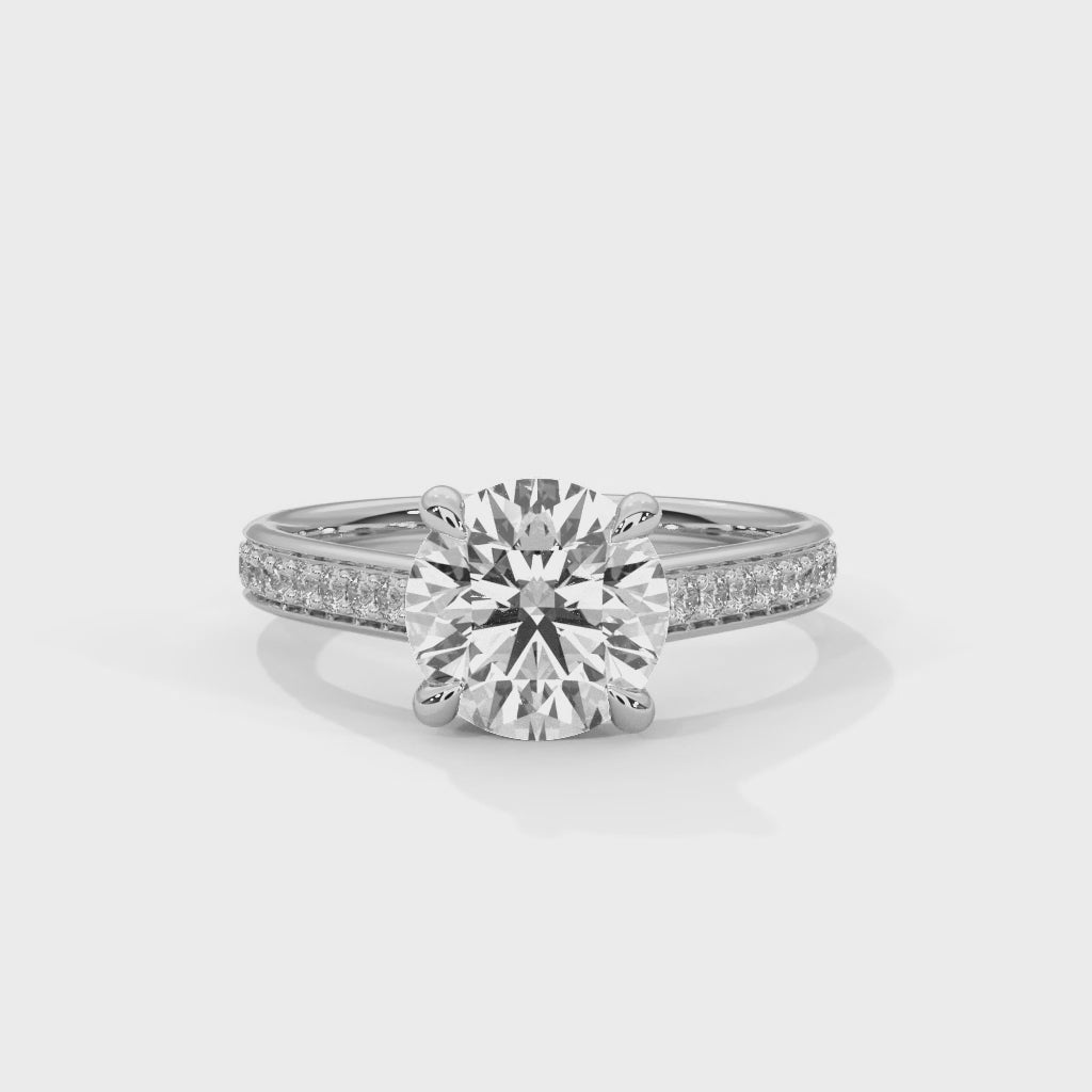 Round Brilliant High Cathedral Pavé Solitaire Engagement Ring