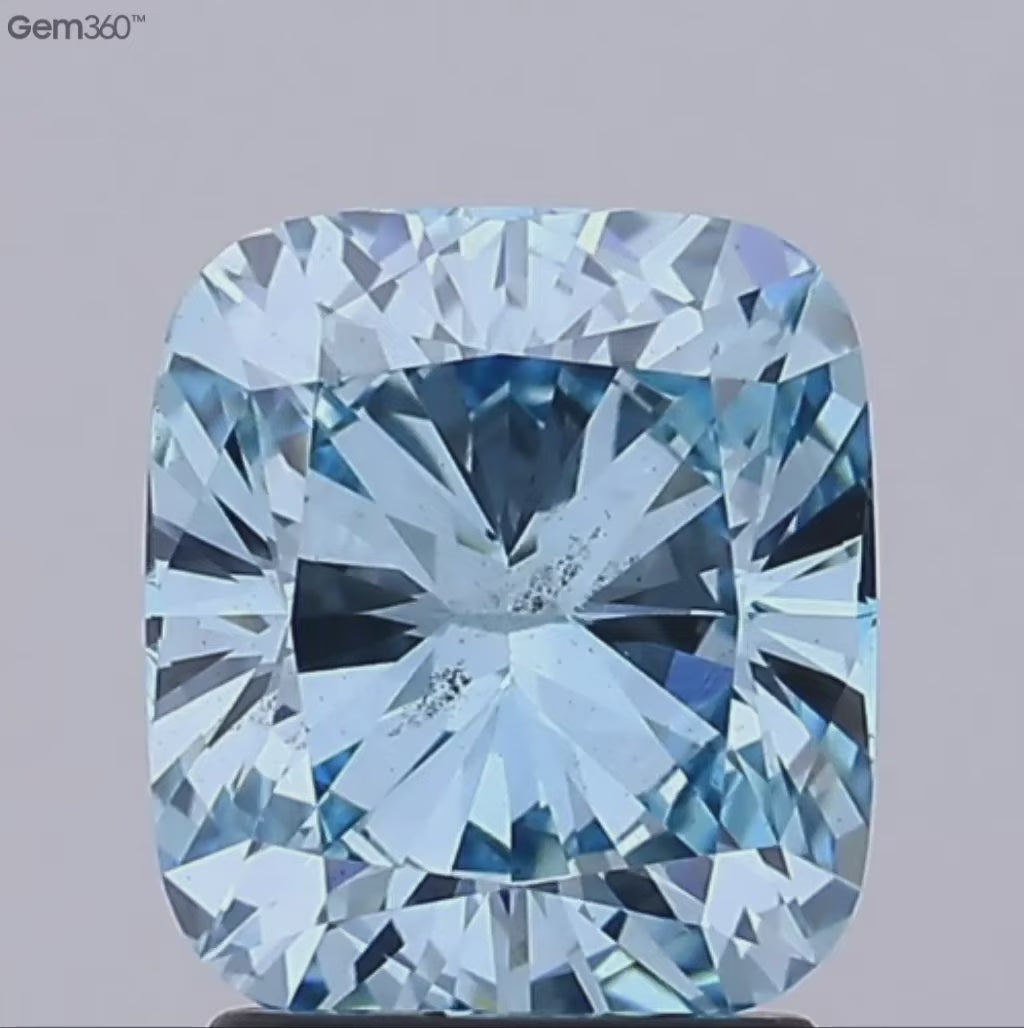 Square Cushion Cut Lab Grown Fancy Vivid Blue Diamond 1 CT