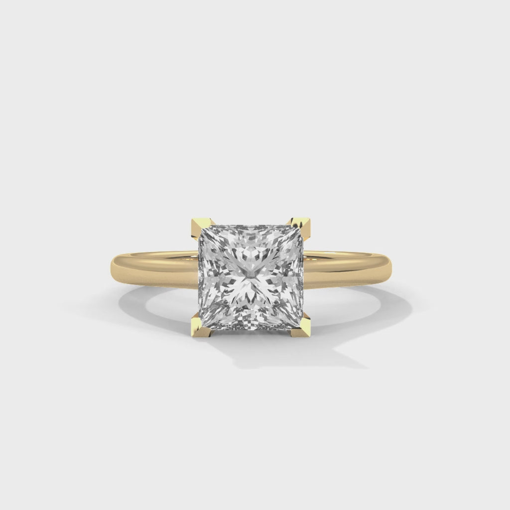 Anillo de compromiso solitario con diamante de corte princesa y brazo estilo catedral arquitectónico