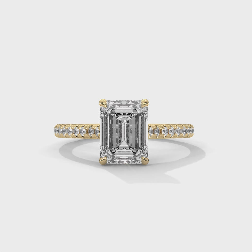 Emerald Cut Pavé Solitaire Engagement Ring