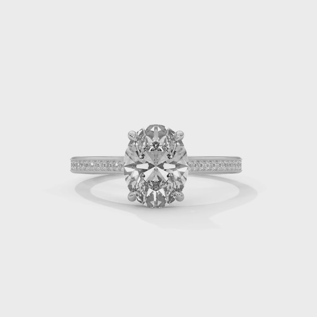 Anillo de compromiso de pavé fino con diamante de laboratorio de corte ovalado