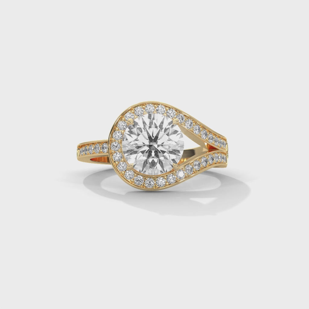Anillo de compromiso con halo tipo bypass y micro-pavé, diamante de laboratorio corte redondo de 2.39 CT