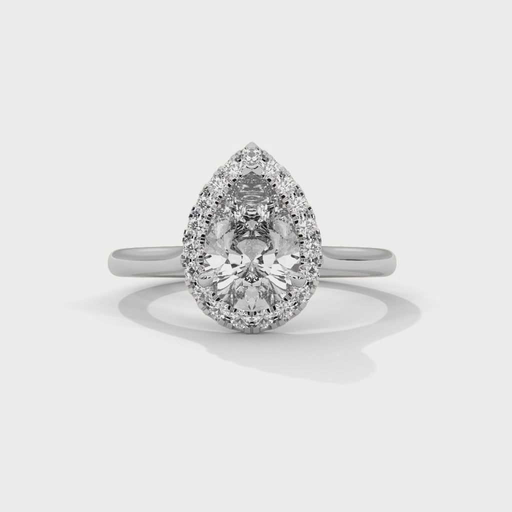 Pear Halo Cathedral Engagement Ring
