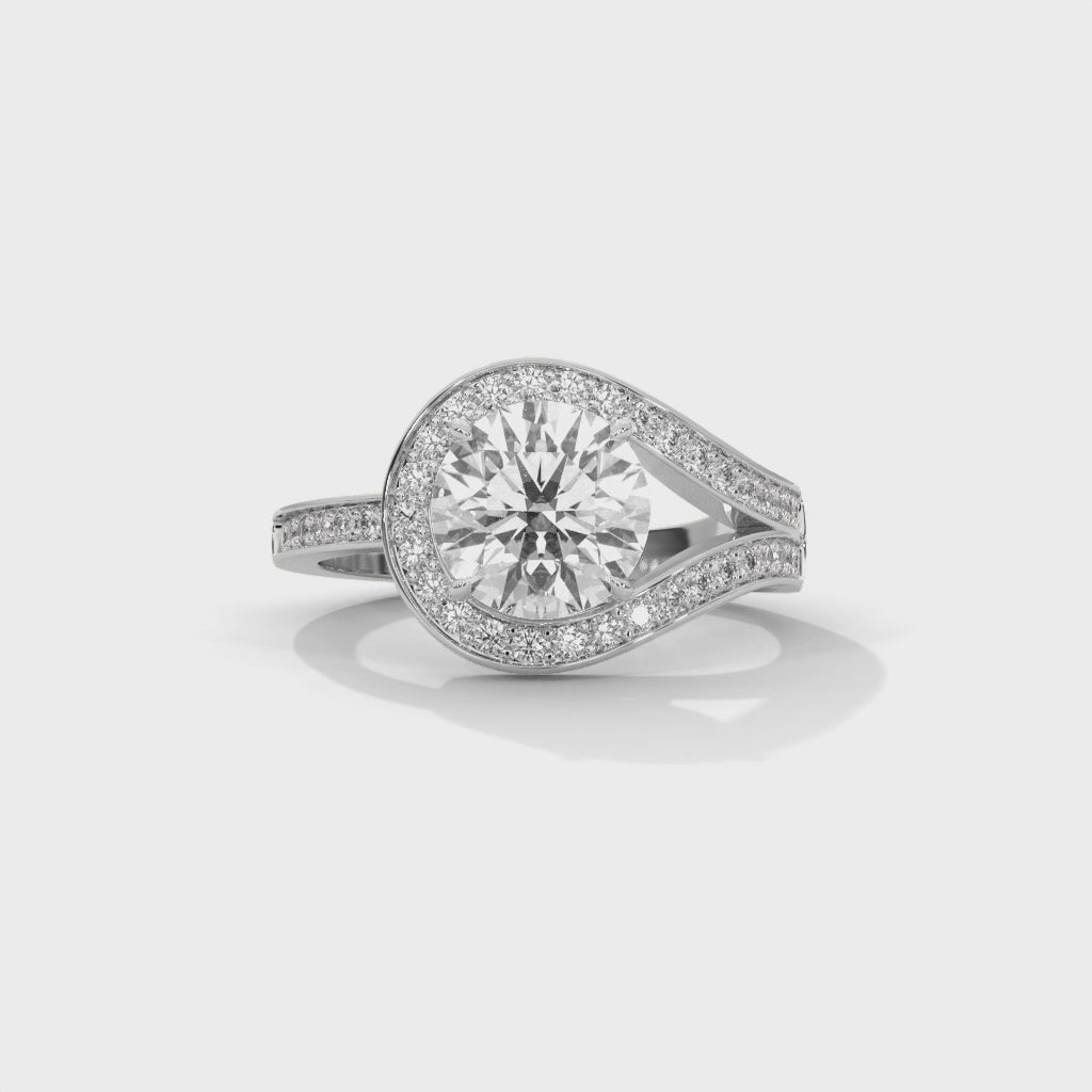 Anillo de compromiso con halo tipo bypass y micro-pavé, diamante de laboratorio corte redondo de 2.39 CT