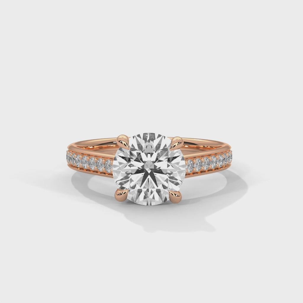 Round Brilliant High Cathedral Pavé Solitaire Engagement Ring