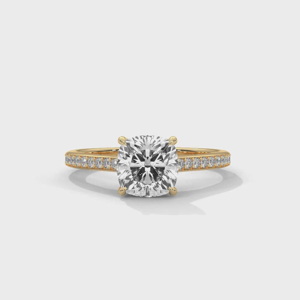 Anillo de compromiso con diamante de laboratorio corte cojín y micro pavé de 2.24 quilates