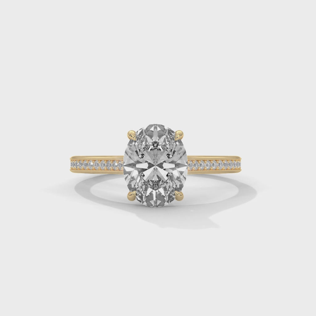 Anillo de compromiso de pavé fino con diamante de laboratorio de corte ovalado